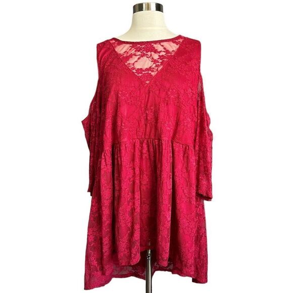 Torrid Lace Red Cold Shoulder Baby Doll Top - Picture 3 of 11